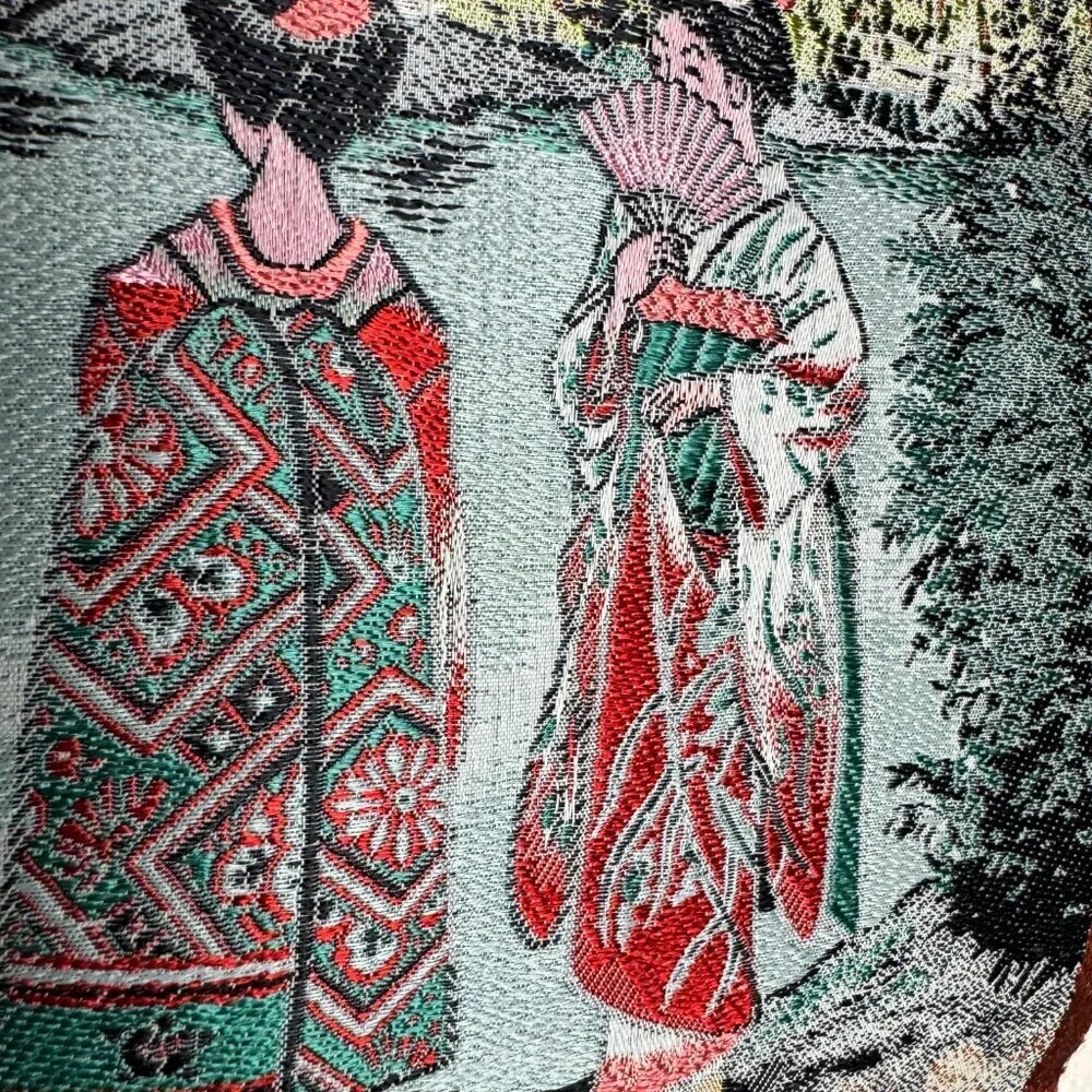1965 Japanese Calendar Woven Art Silk Embroidered Geisha